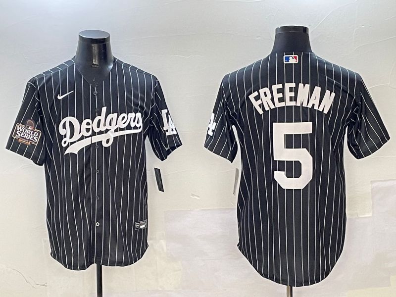 Men Los Angeles Dodgers #5 Freeman Black Stripe Jointly Name 2025 Nike MLB Jersey style 2